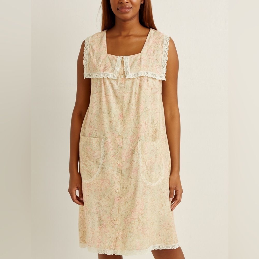 Willow Creek Vintage Floral Lace Collar Nightgown Cottagecore House Dress L